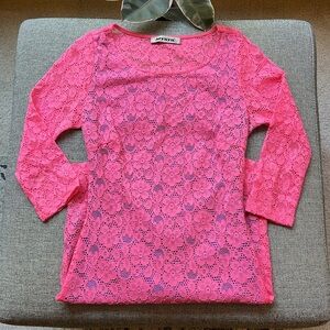 💗 Y2K Vintage Hot Pink Lace Cut out Mini Dress , Size: M